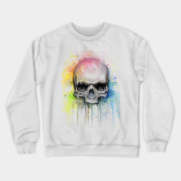 Skull Watercolor Crewneck Sweatshirt by Olechka